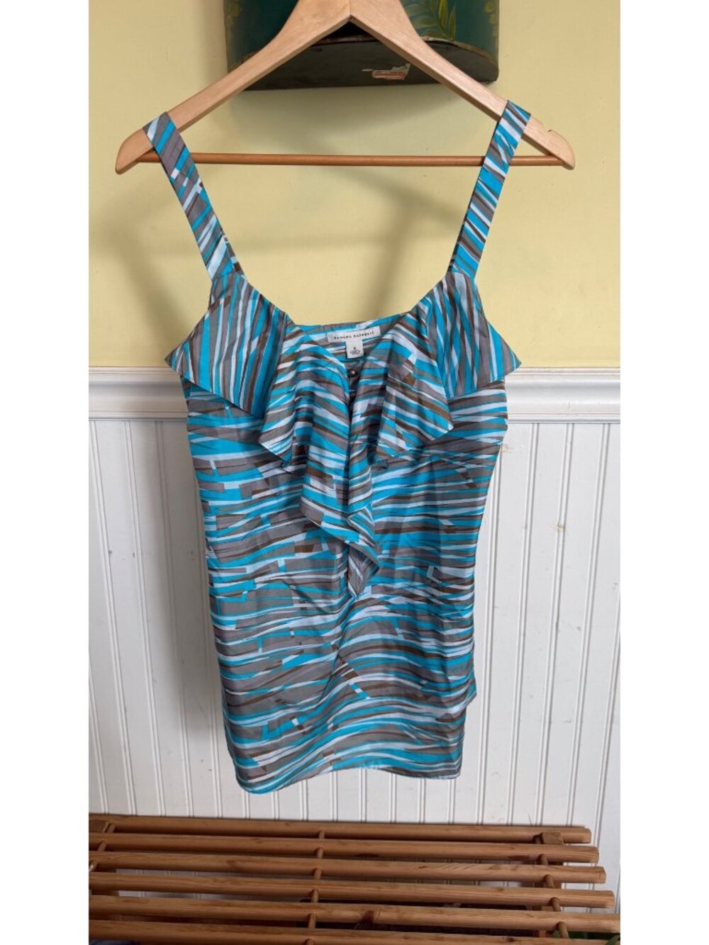 Banana Republic Blue & Brown Striped Silk Sleeveless Top Size 6